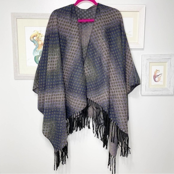 Accessories - Purple & Green Polka Dot Tasseled Shawl